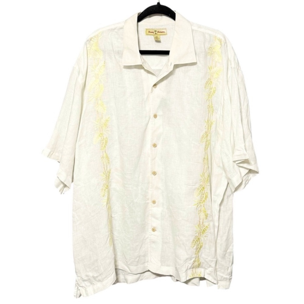 Tommy Bahama Men's 100% Linen Embroidered Button Down Front Short Sleeve Shirt